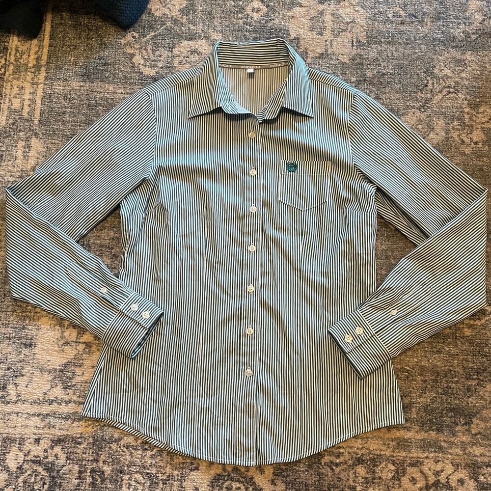 CINCH Tencel Green Striped Shirt